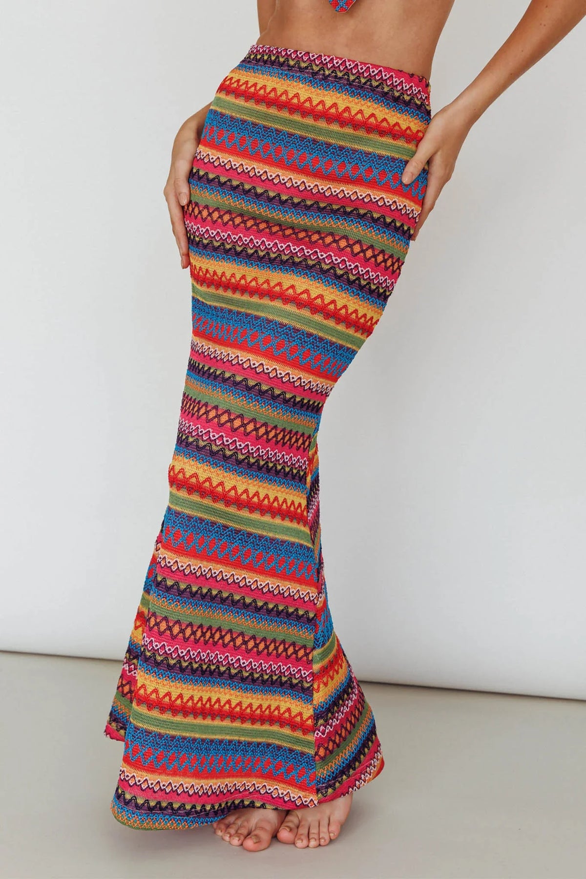 Tulum Knit Midi Skirt Pink Multi