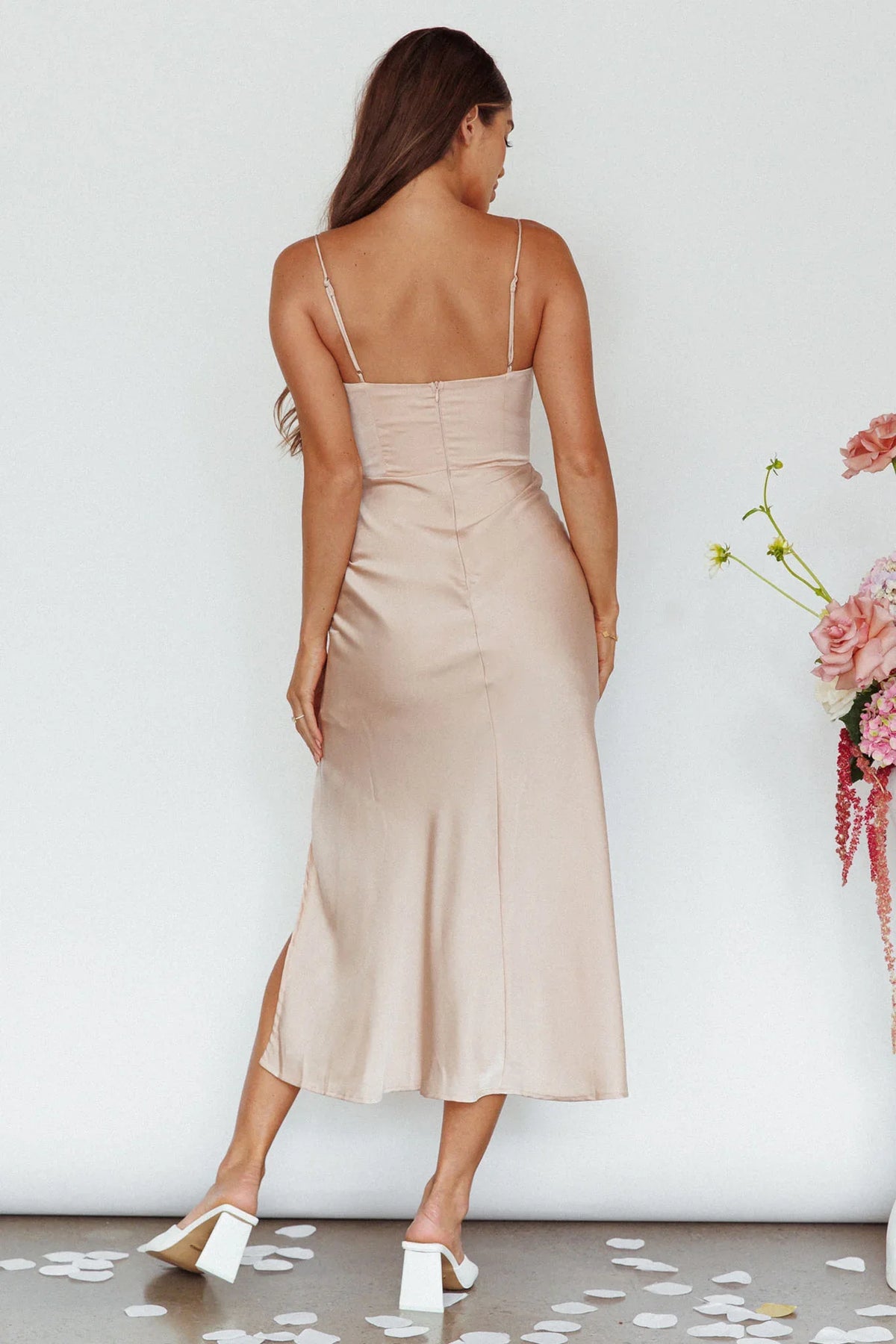 Giorgette Side Split Midi Dress Champagne