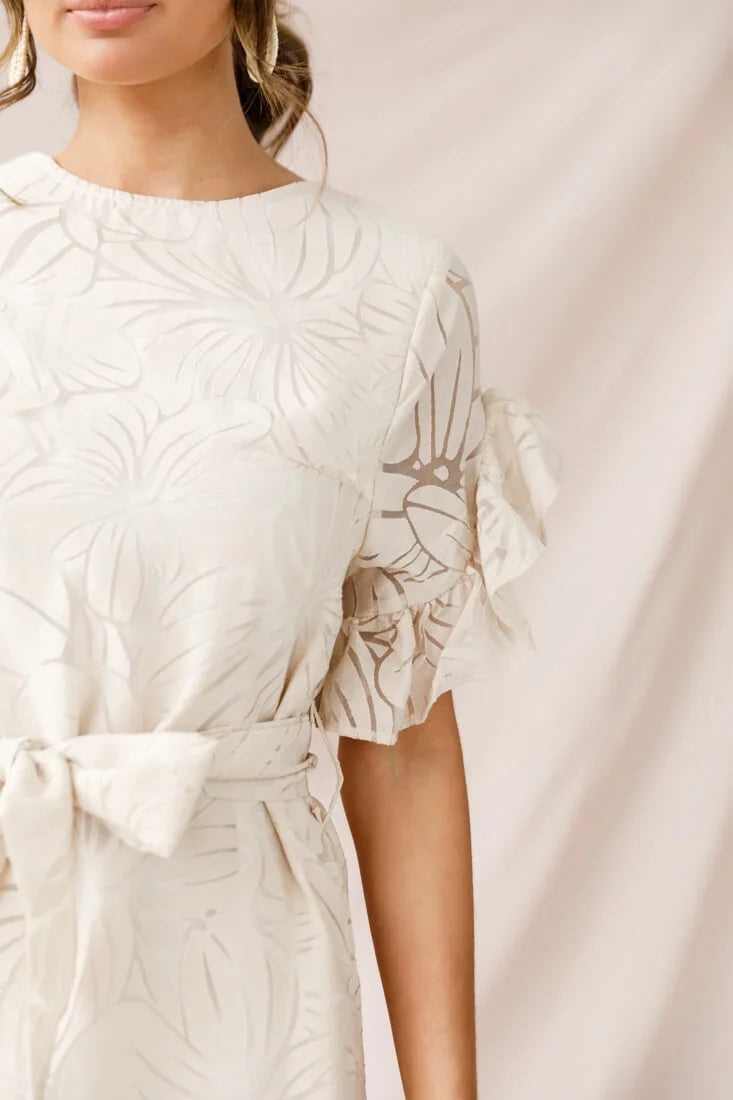 Coolum Ruffle Sleeve Dress Beige