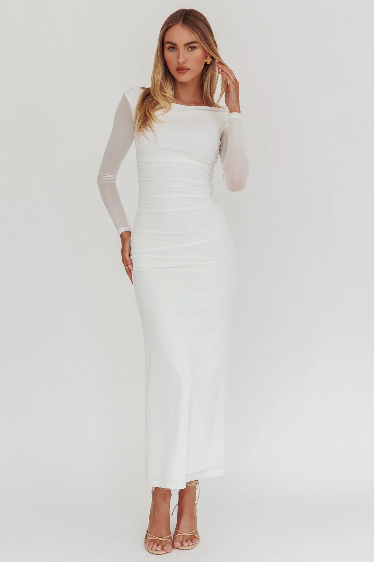 In Blooms Off Shoulder Maxi Dress Off White
