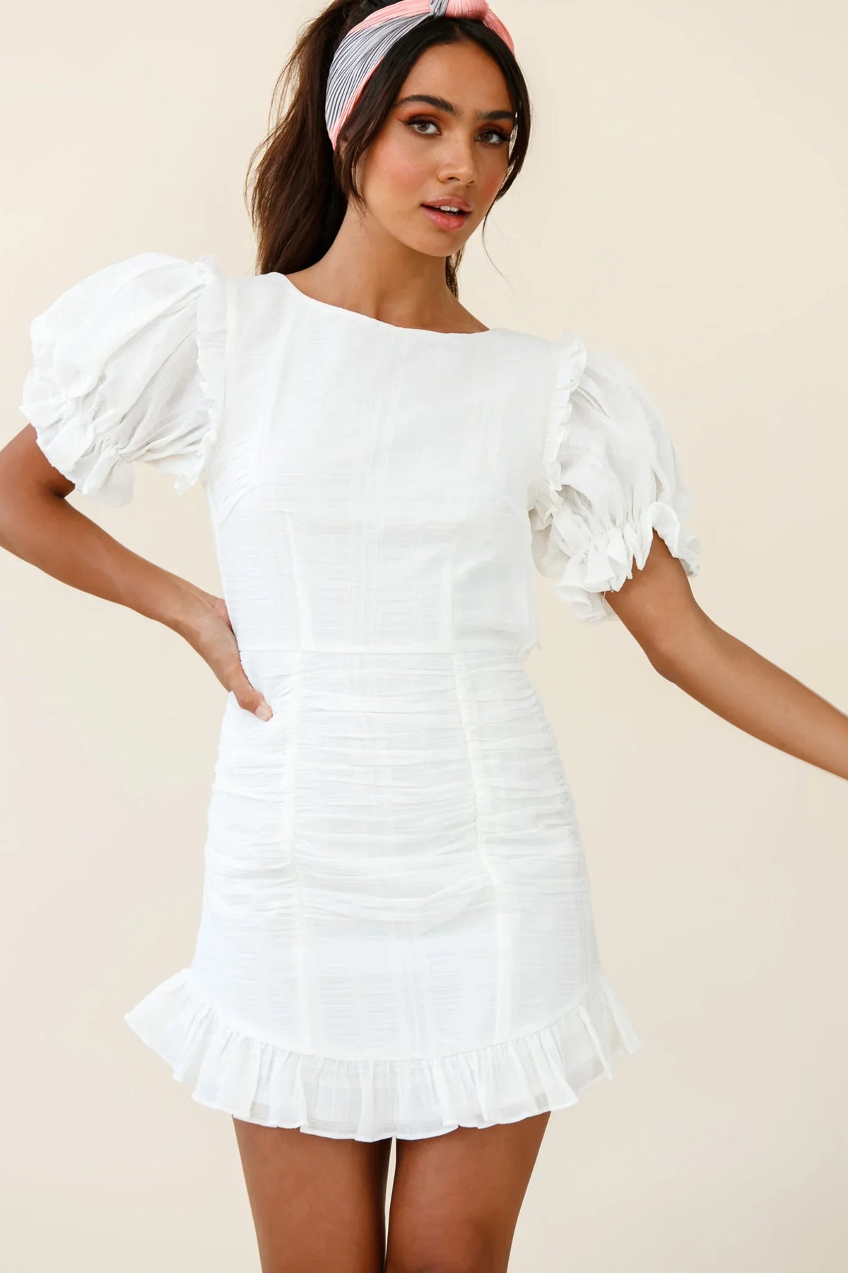 Icing On The Cake Open Back Ruched Dress White
