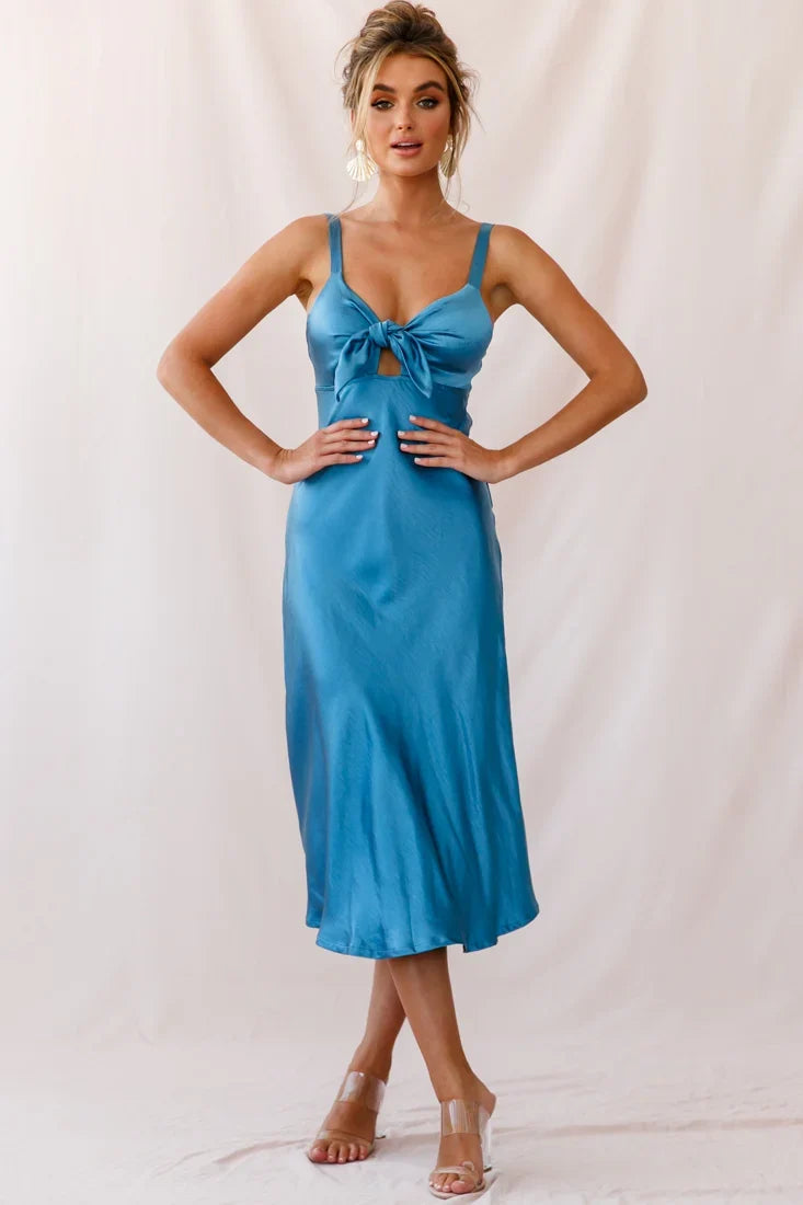 Perfect Day Satin Midi Dress Teal