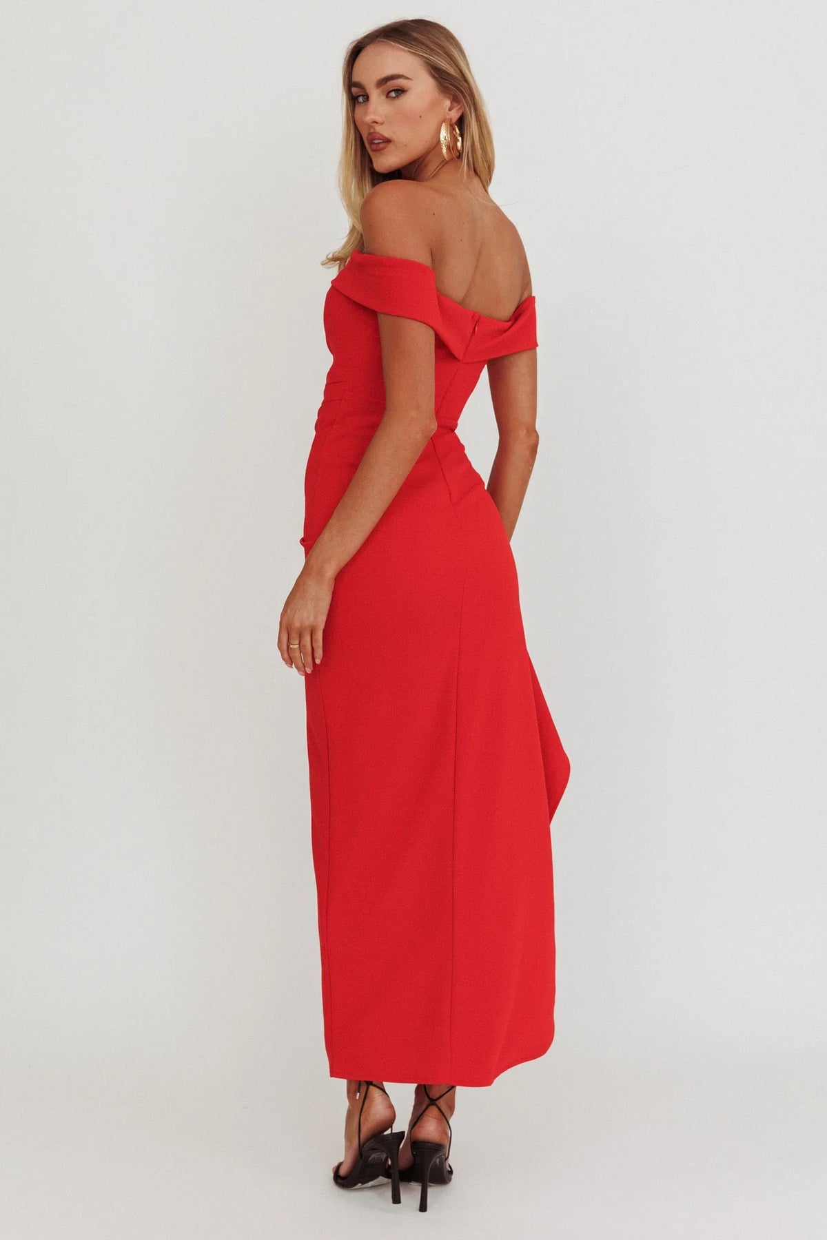 Cha Cha Off Shoulder Thigh Split Maxi Dress Red