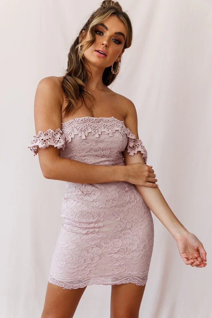 Faithful Off-Shoulder Floral Lace Mini Dress Mauve