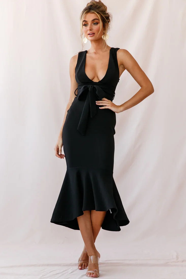Sorry Not Sorry Wide Strap Flounce Dress Black