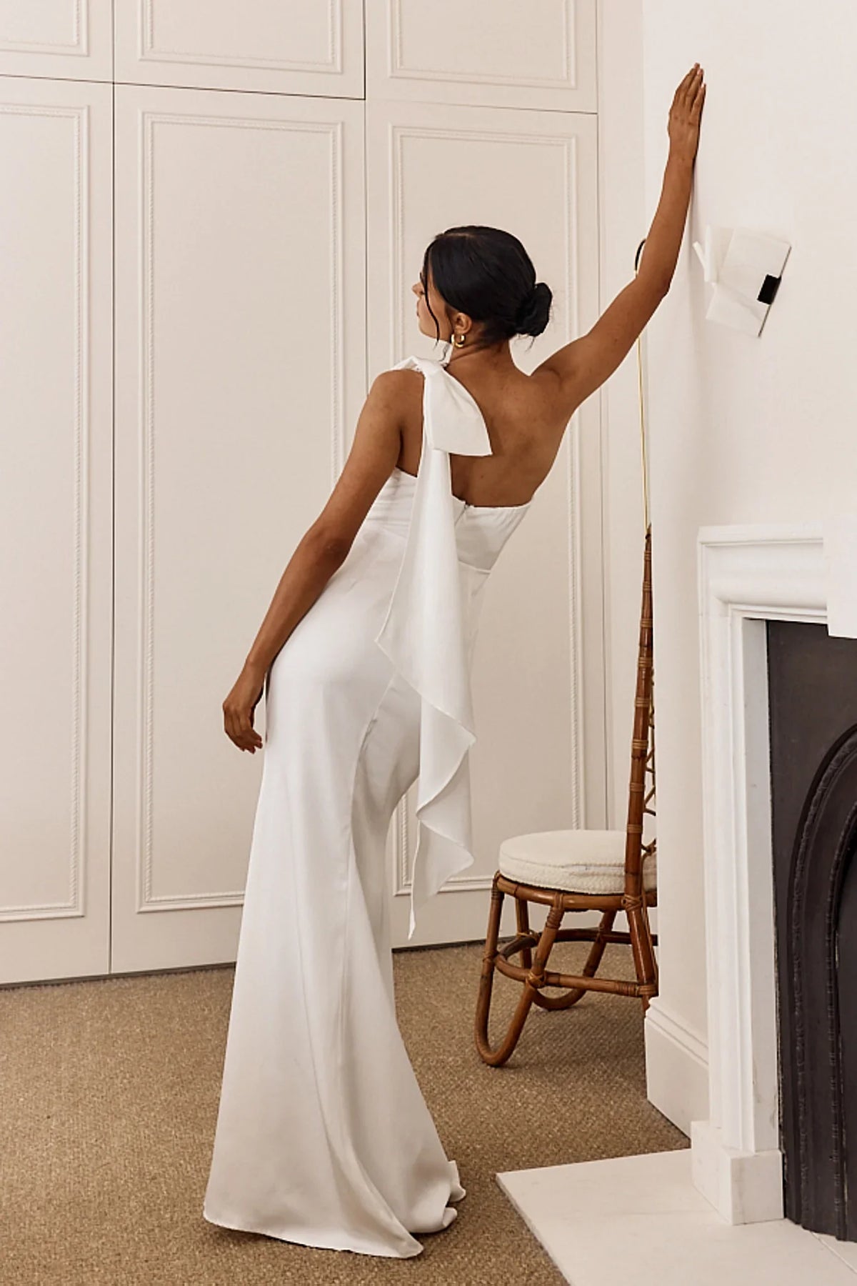 Carriann One-Shoulder Bow Maxi Dress White