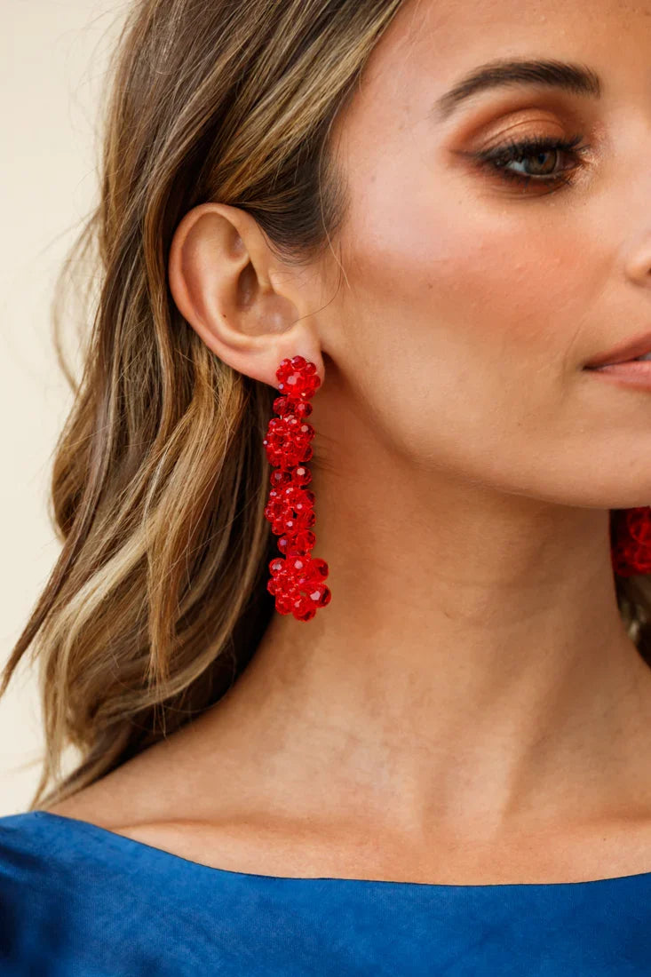 Osaka Floral Beaded Earrings Red