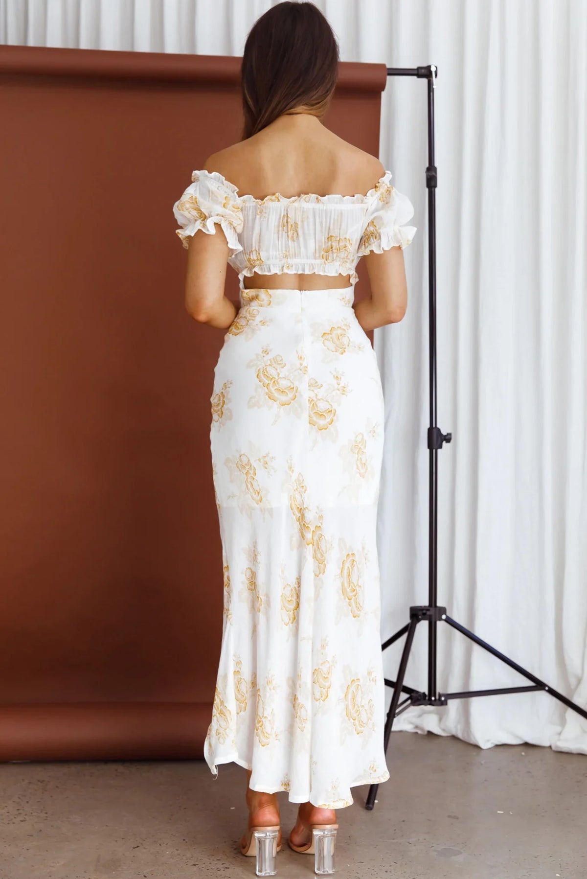 Pixie Puff Sleeve Midi Dress Floral Yellow