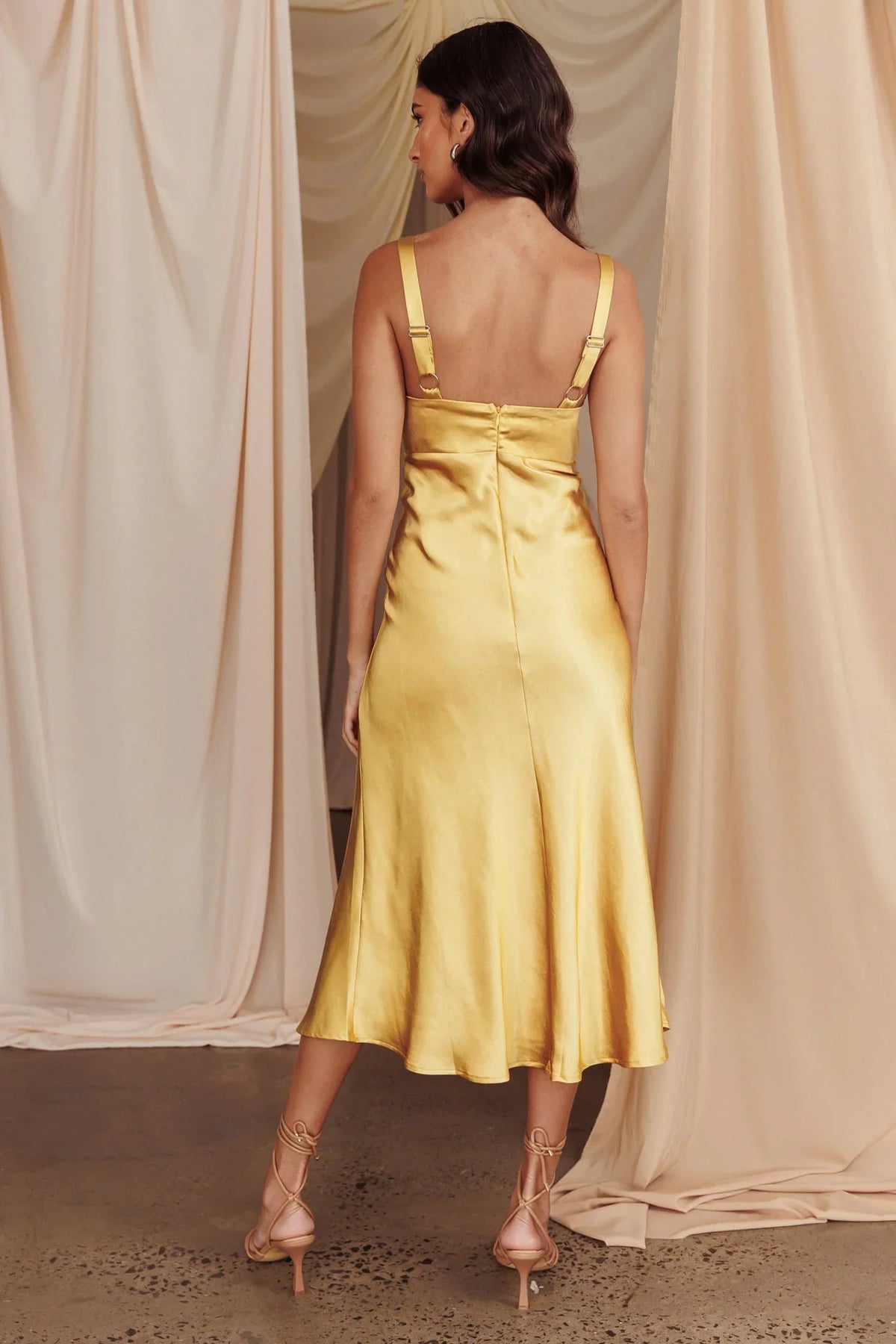 Perfect Day Satin Midi Dress Mustard