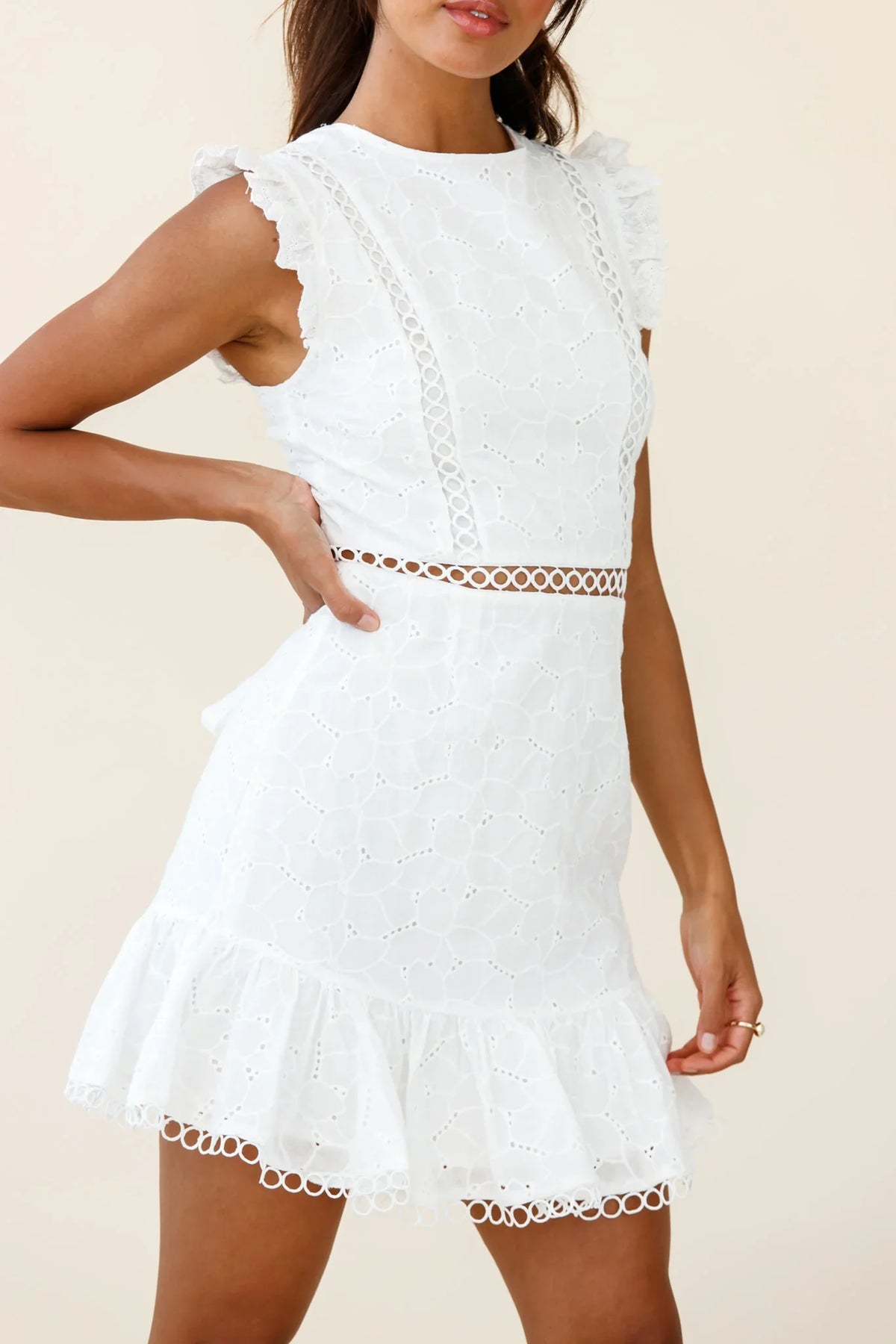 Reaching For Stars Corset Back Broderie Anglaise Dress White