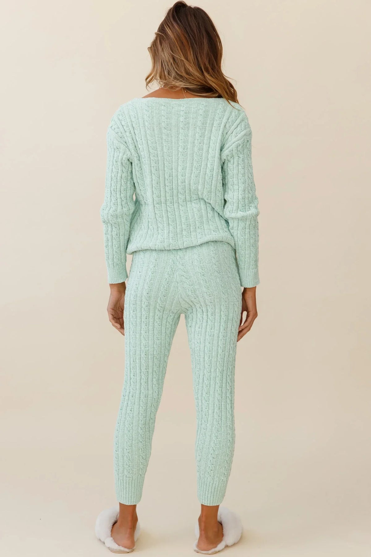 Kansas Cable Knit Fitted Pants Green