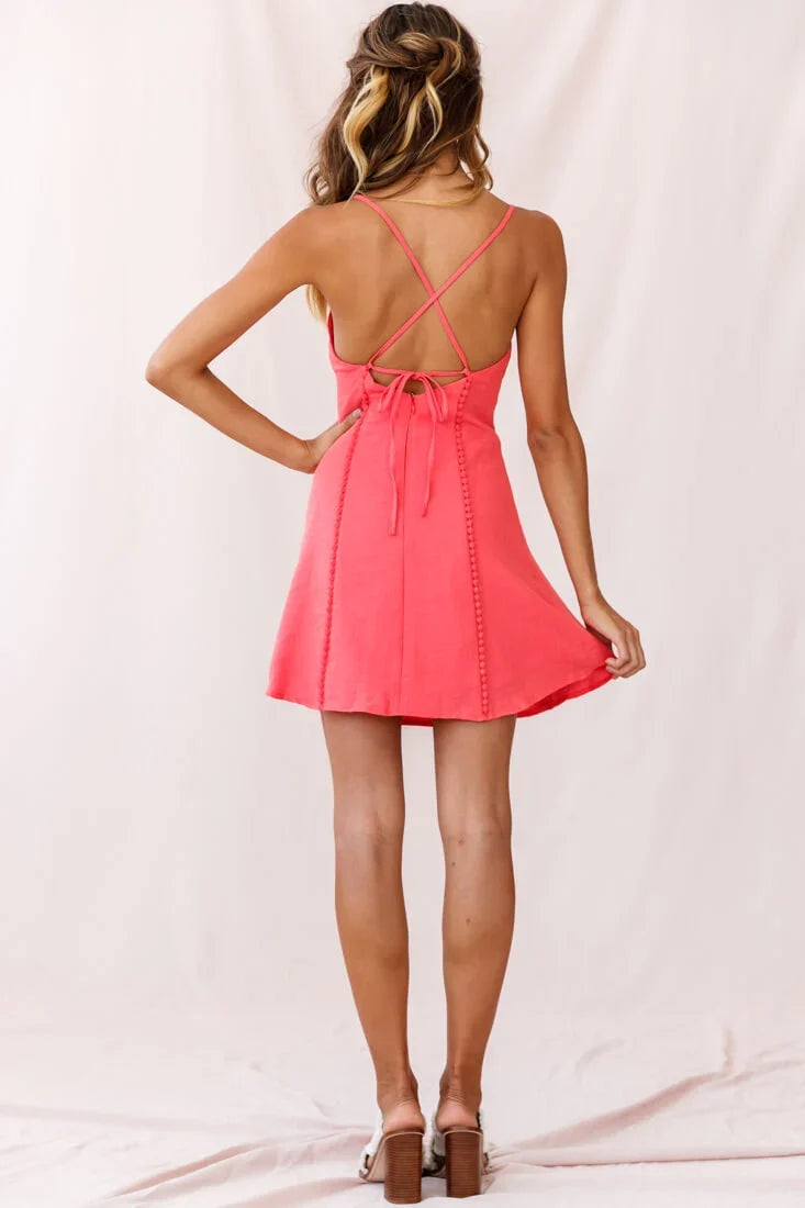 Petunia Tie-Up Back Mini Dress Coral