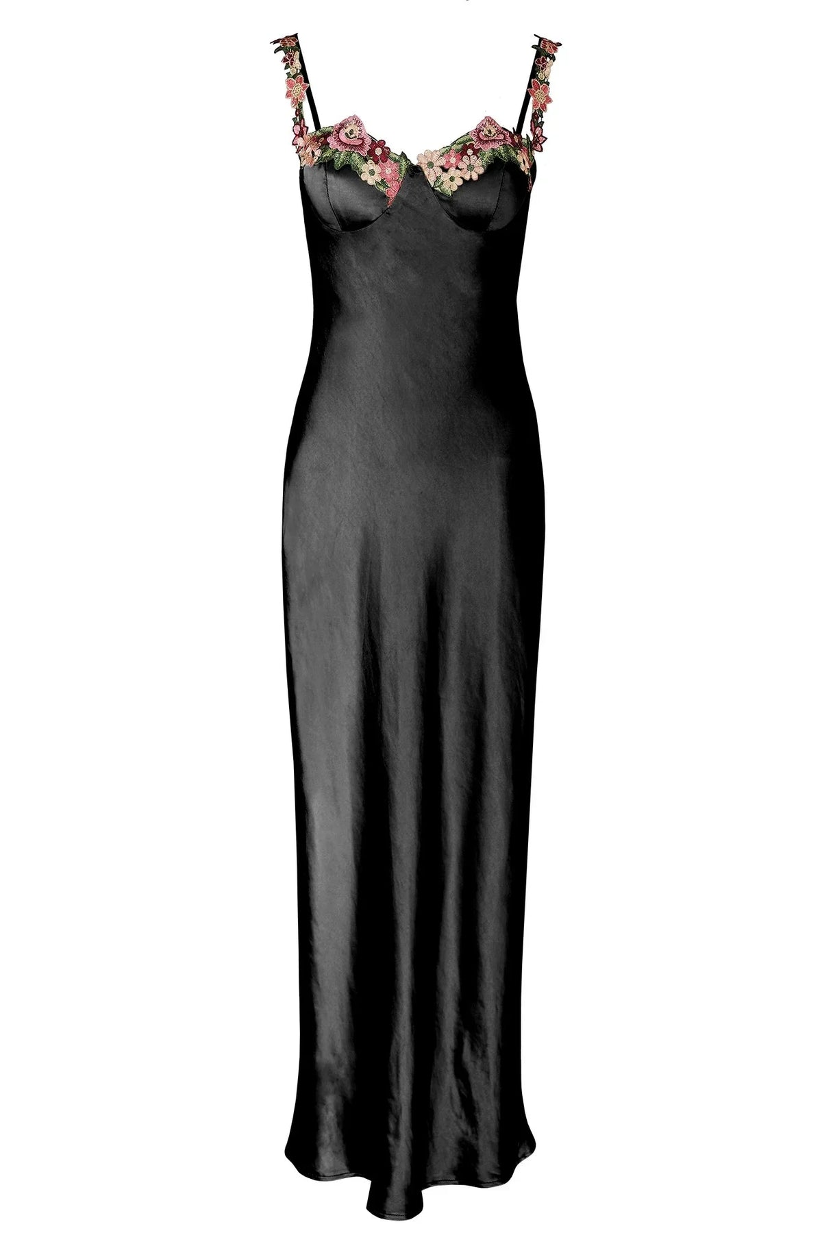 Rose Garden Floral Applique Midi Dress Black