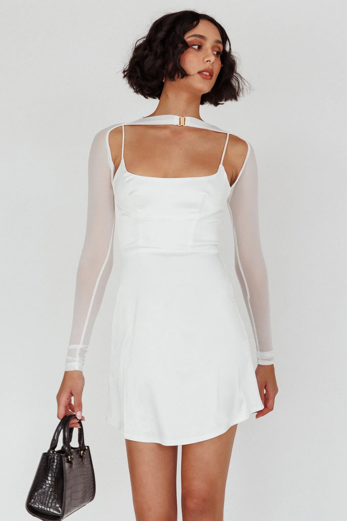 Moon Rising Faux Bolero Mini Dress White