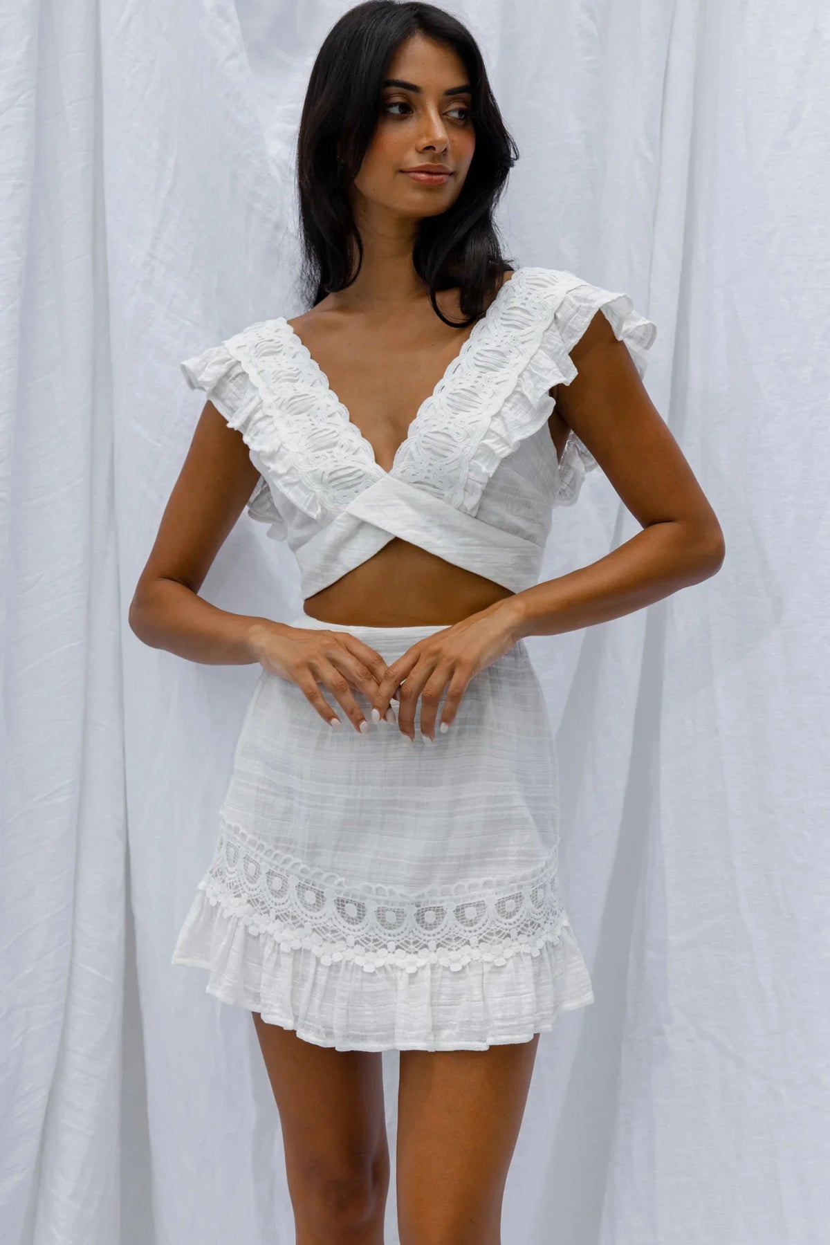 Just Bliss Embroidered Trim Mini Skirt White