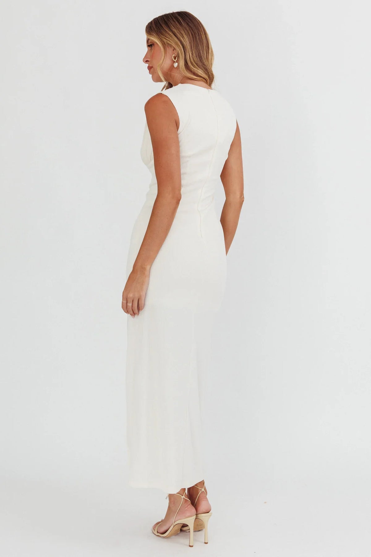 Daleela Asymmetric Neckline Maxi Dress Vanilla