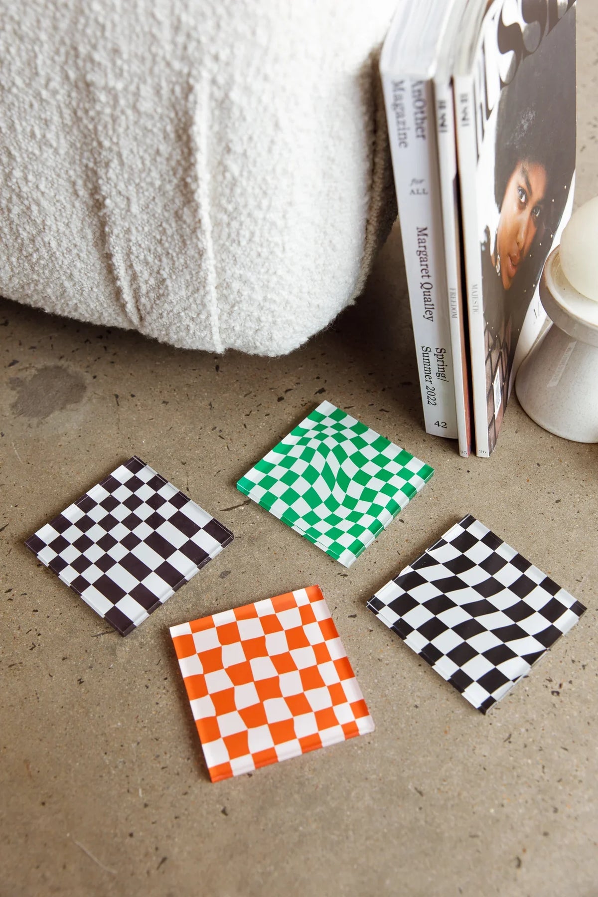 Paradiso 4pc Chessboard Acrylic Coaster Set