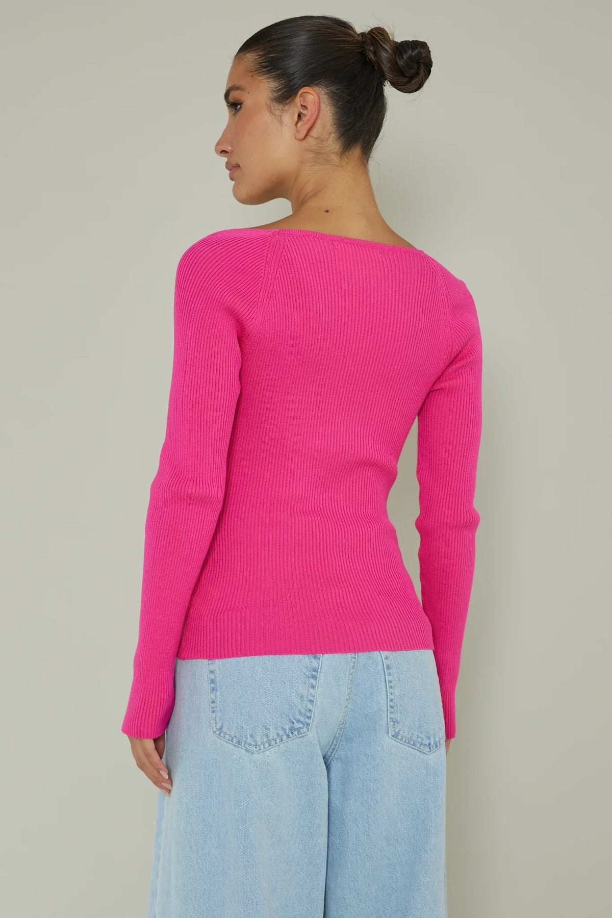 Switch Focus Long Sleeve Knit Top Hot Pink