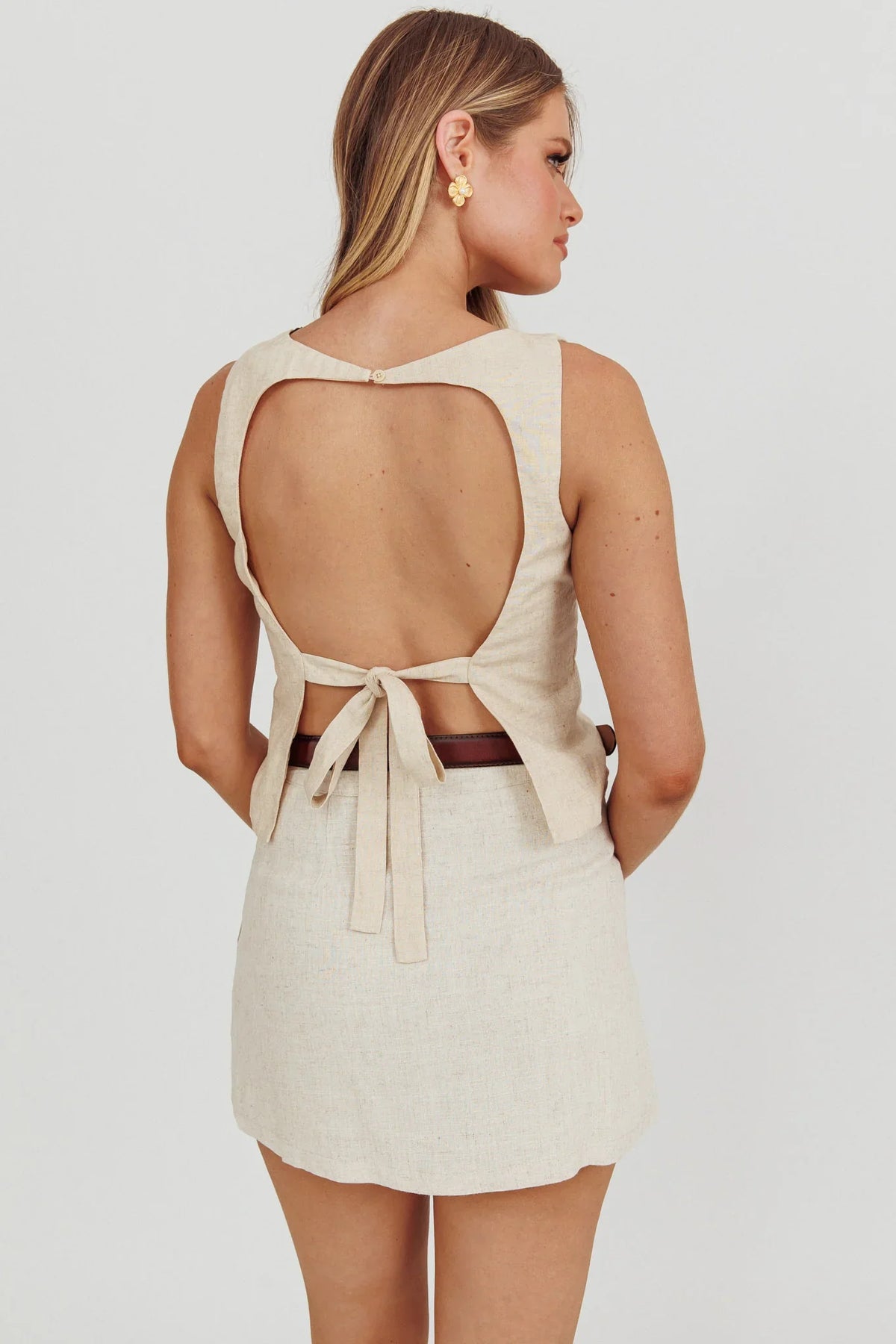 Lyre Song Backless Sleeveless Top Stone
