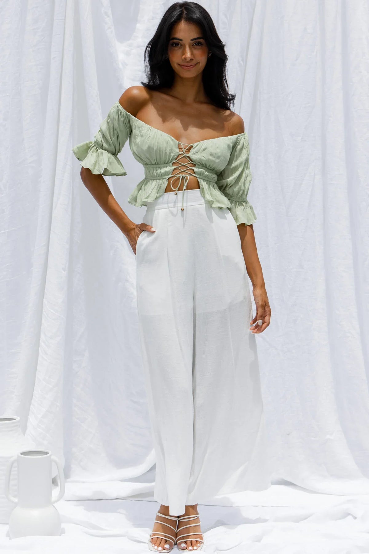 La Romana High Waisted Wide Leg Pants White