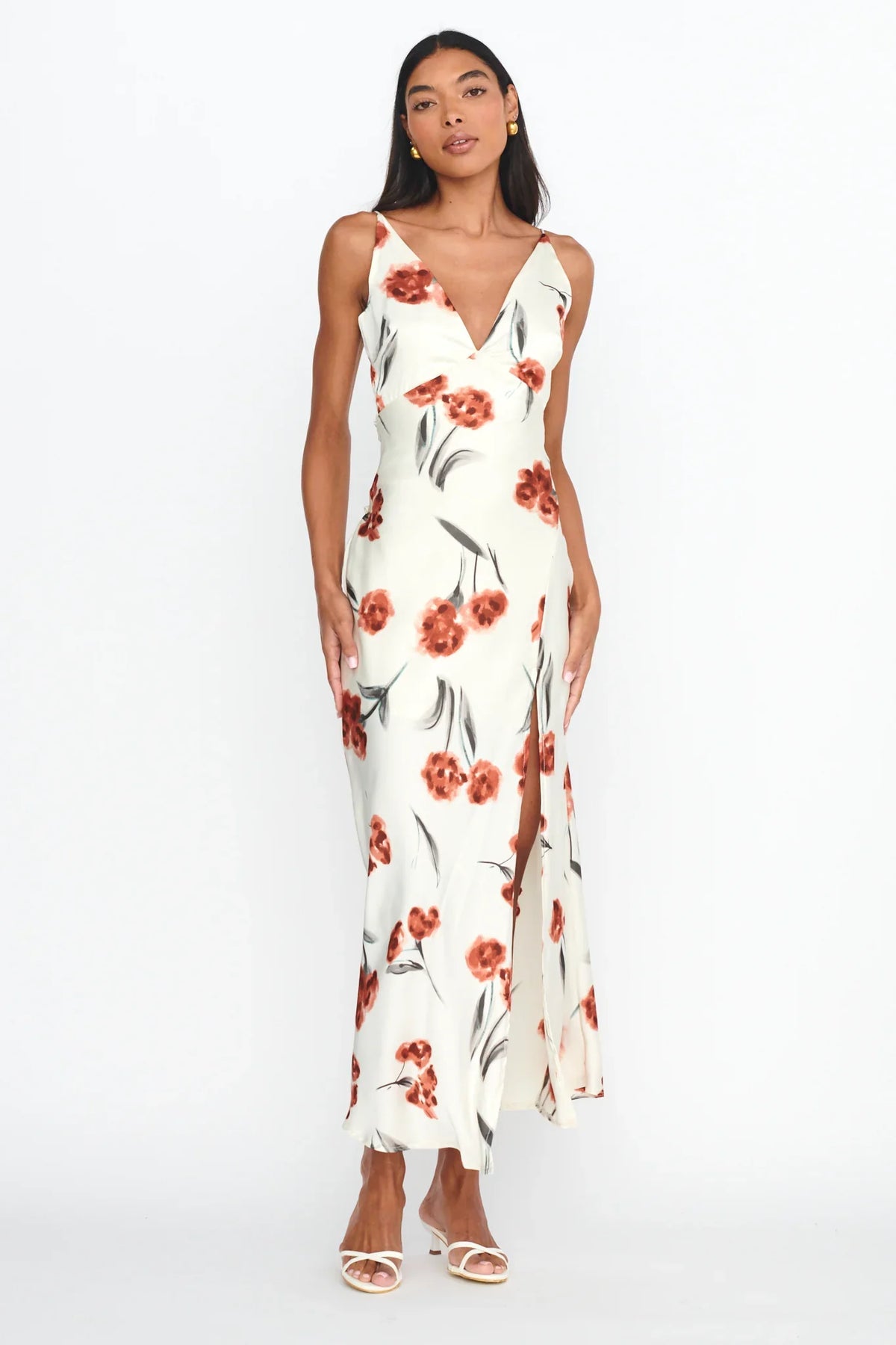 Corinna Tied Waist Split Dress Floral Poppy
