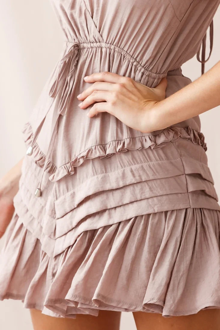 Willah Pintuck And Frill Detail Drawstring Dress Mocha