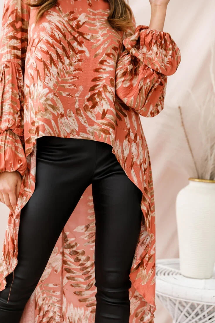 Elaine High Low Balloon Sleeve Top Rose