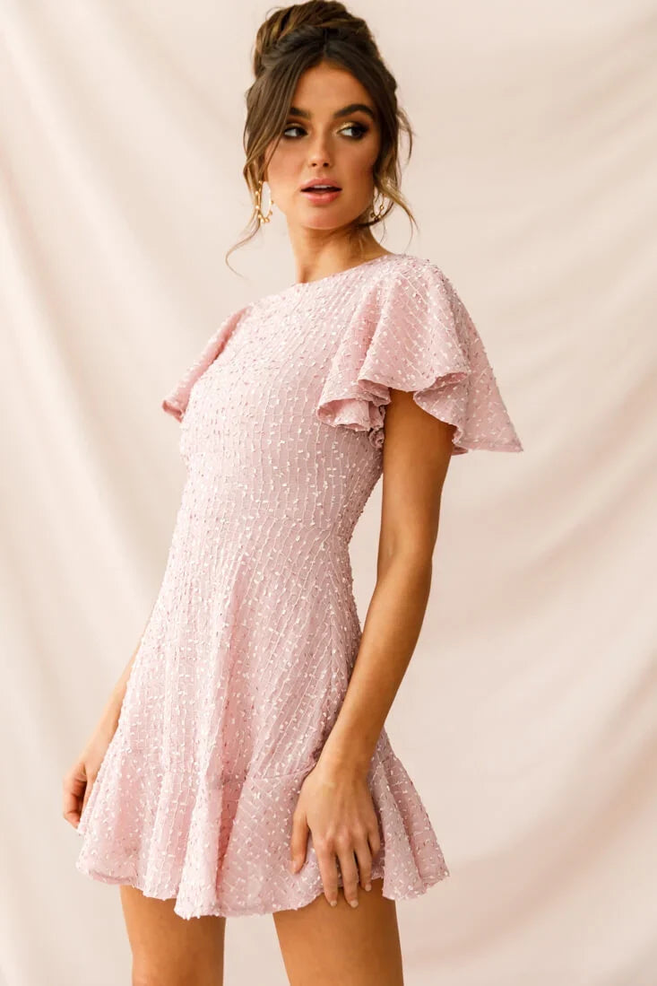 Isabelle Angel Sleeve Empire Dress Blush