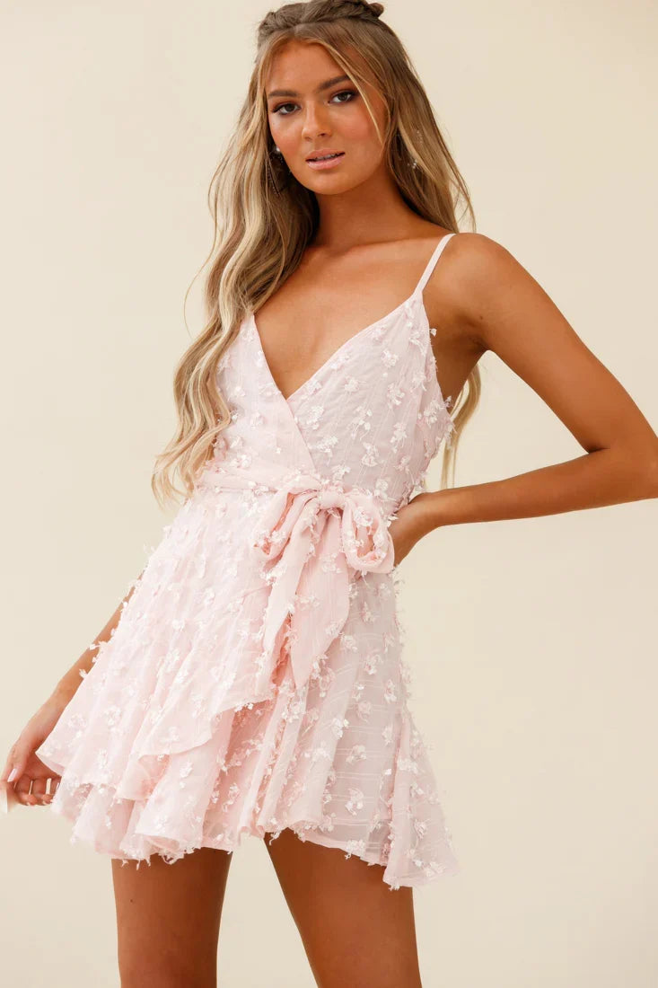 Sheri Embellished Chiffon Dress Pink