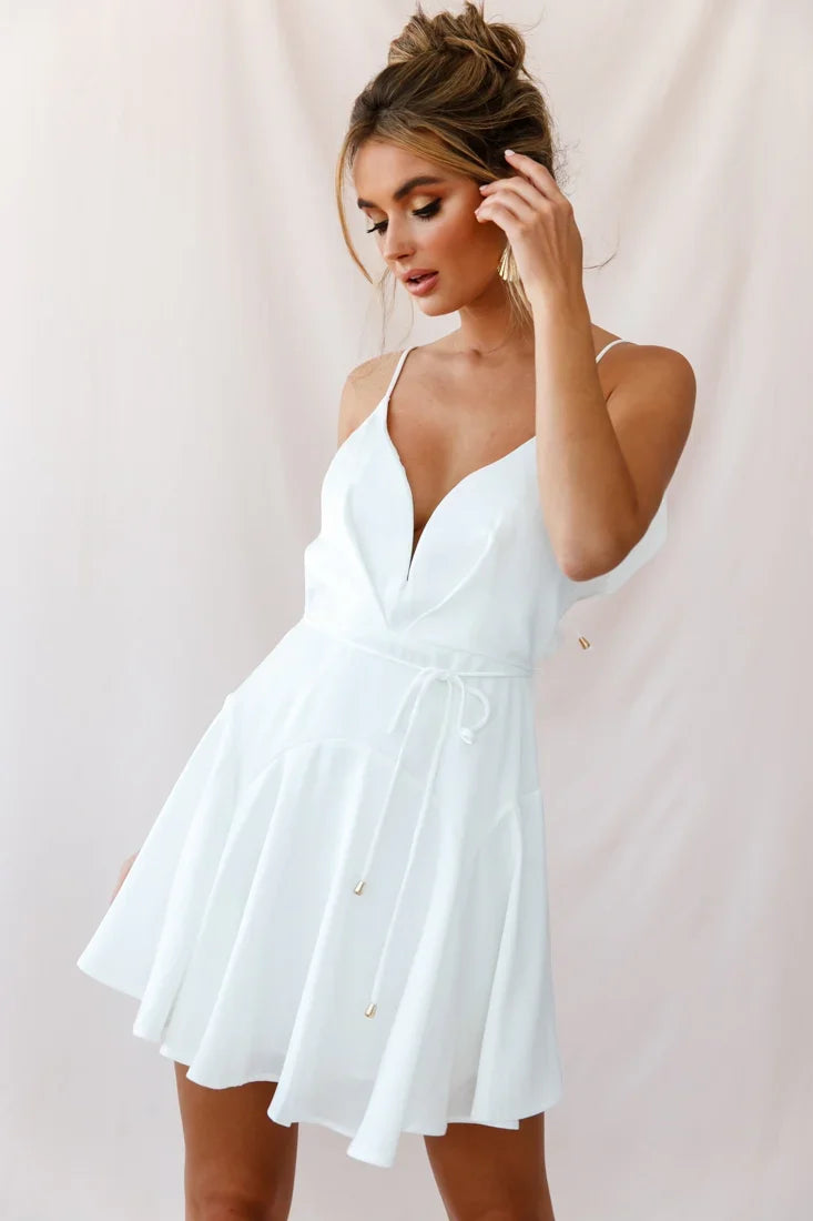 Valley Ruffle Tie-Up Back Dress White