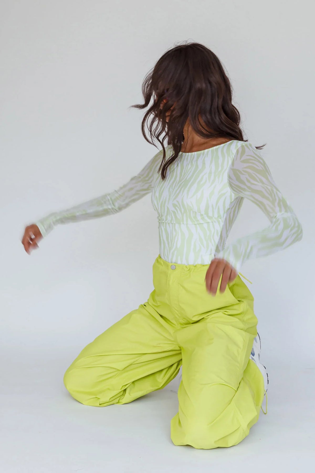 Juni Long Sleeve Low Back Mesh Bodysuit Tiger Lime