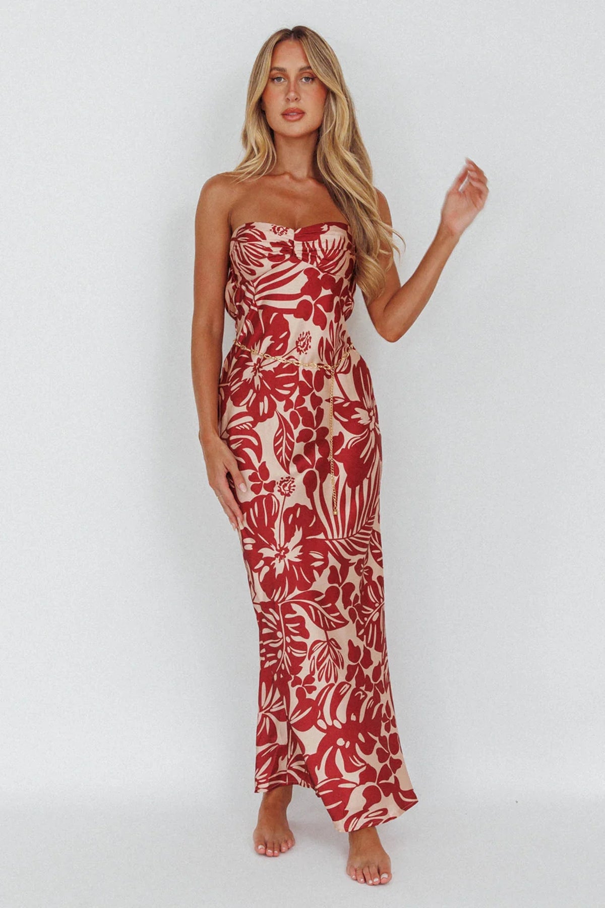 Kona Cowl Back Midi Dress Floral Flame