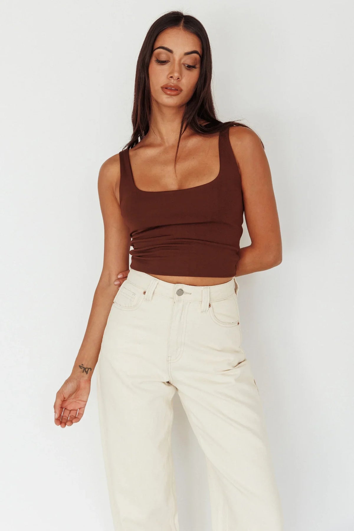 Pali U-Neckline Crop Top Brown