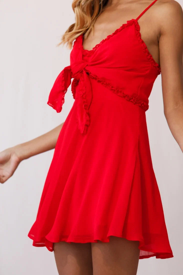 Zeta Bust Tie A-Line Dress Red