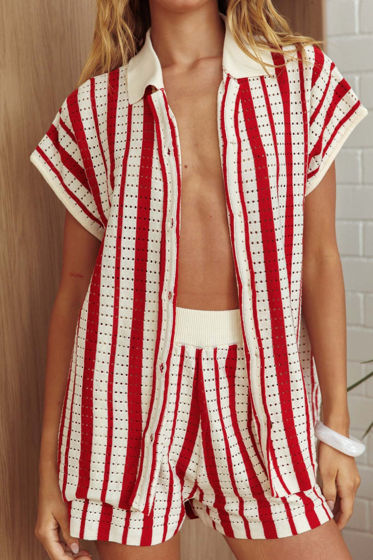 Influence Short Sleeve Knit Shirt Striped Red
