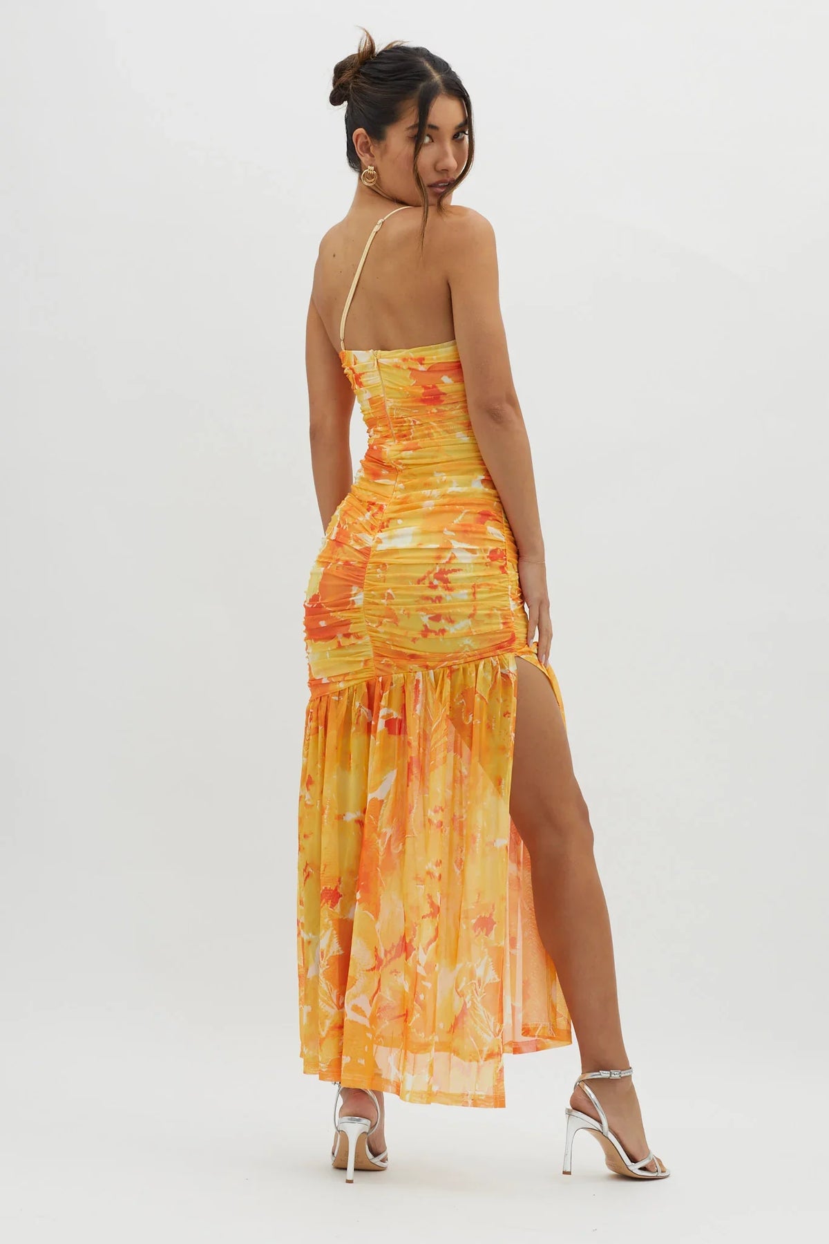 Golden Sun One-Shoulder Ruched Maxi Dress Yellow