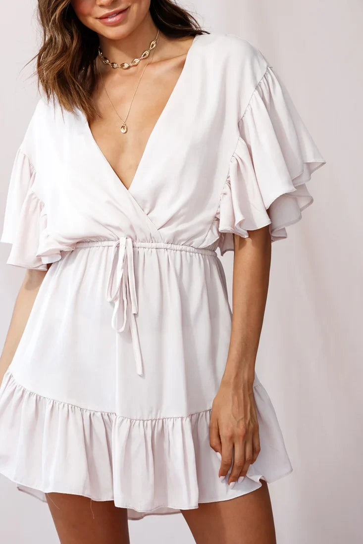 Esme V-Neckline Drawstring Waist Dress Nude
