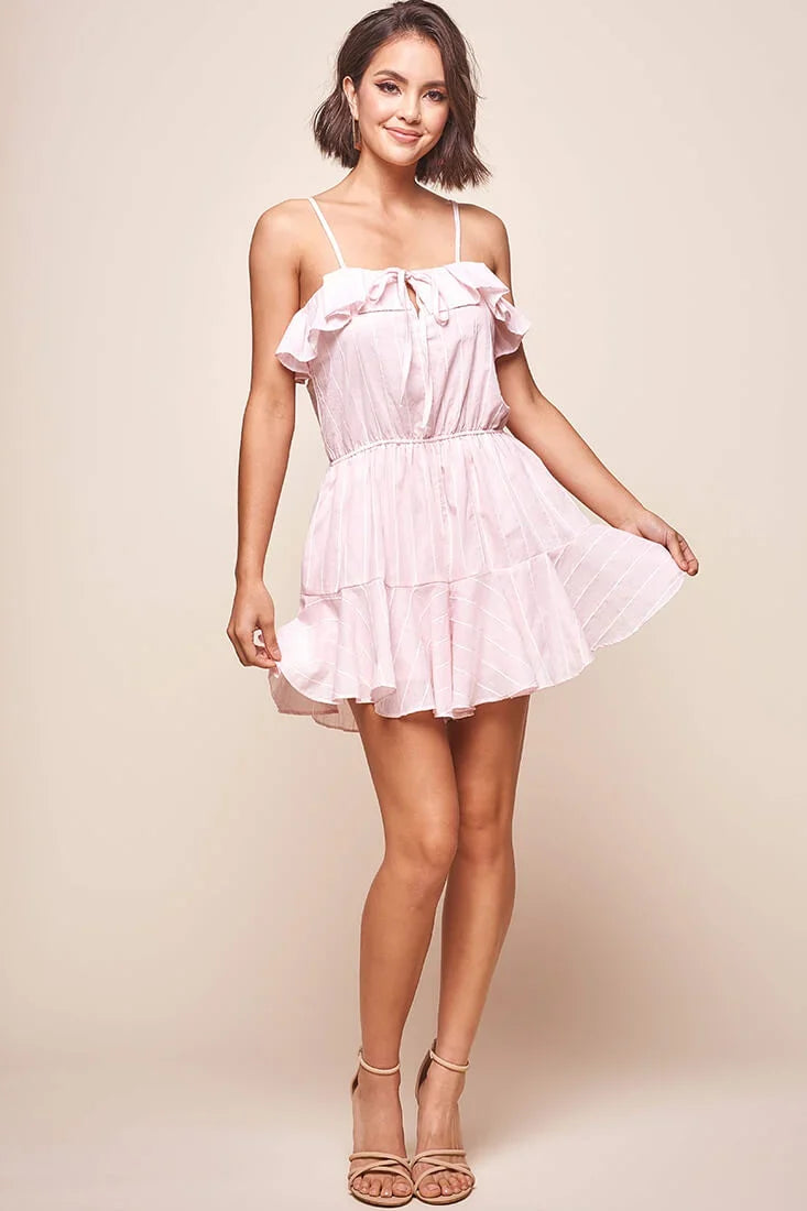Louisa Elasticated Waist Ruffle Hem Romper Blush